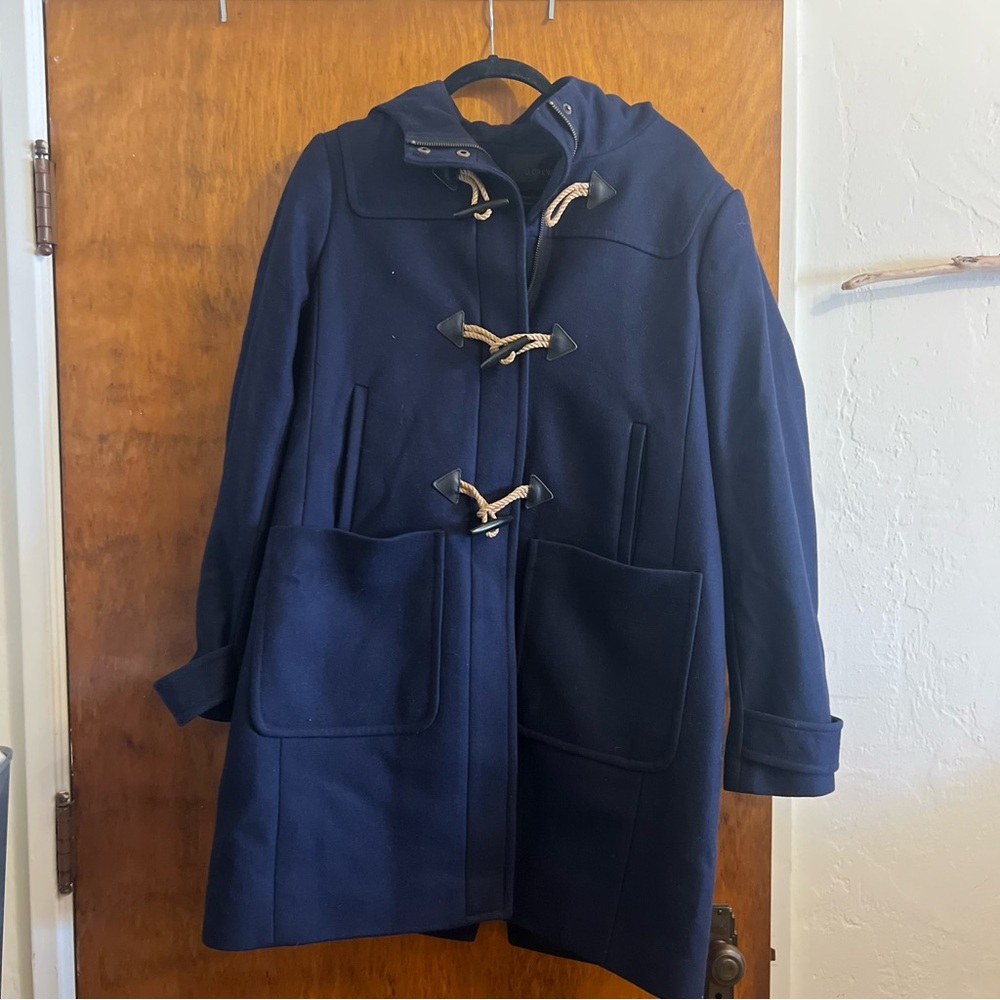J. Crew Navy Melton Italian Wool Coat with Toggle Closures Sz. 14